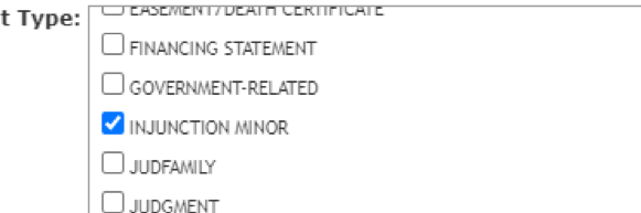 Select Document type "Injunction Minor"