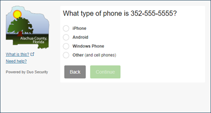 Figure 5. Screenshot of dialog box asking user what type of phone is being used