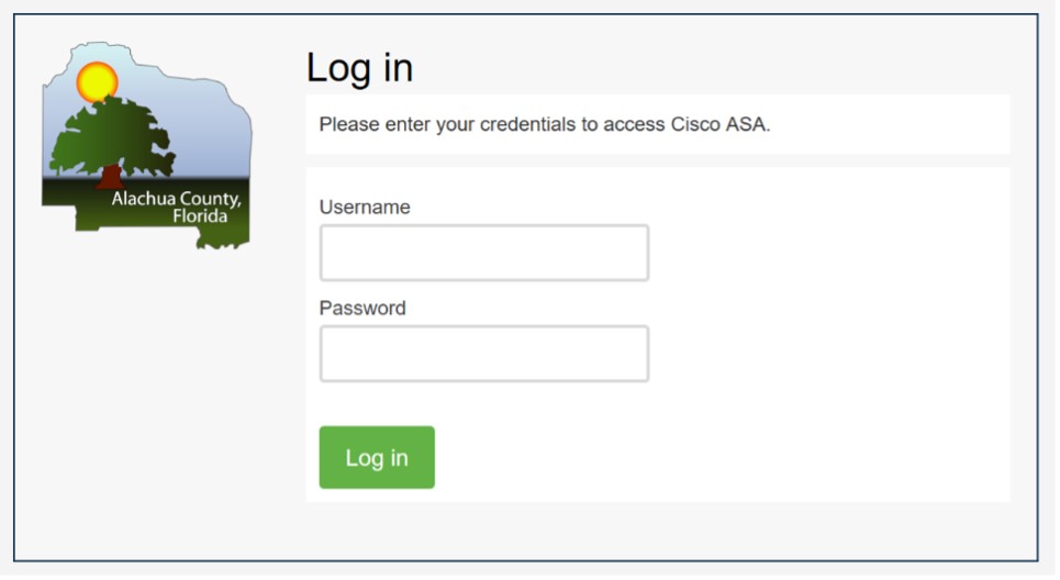 Screenshot of Cisco AnyConnect Username and Password Prompt Dialog Box