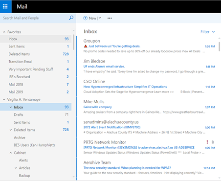 Screenshot of Outlook Webmail Inbox